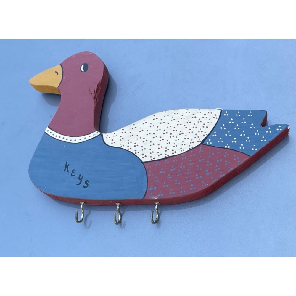 Vintage Country Folk Art Duck Key Ring Holder Hand painted Grandmacore